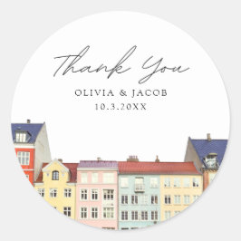 Adesivo Redondo Copenhagen Weding Favor Foto Cênica Obrigado