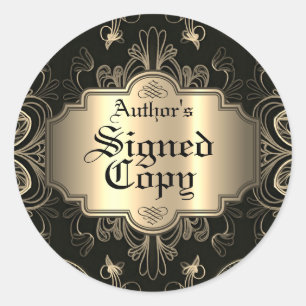 Adesivo Redondo Cópia Assinada Preta E Abstrato Dourado Floral