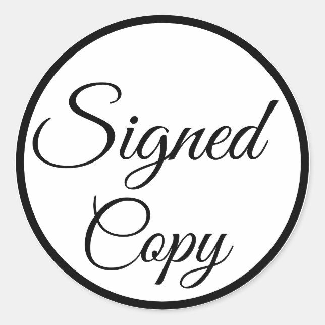 Adesivo Redondo Cópia assinada. Preto e Branco (Frente)