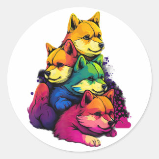 Adesivo Redondo Cópia Colorida do Orgulho LGBT Shiba Inu