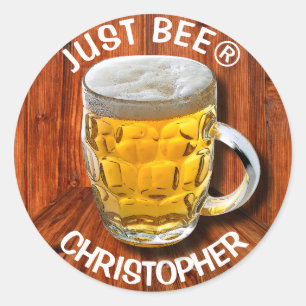 Adesivo Redondo Copo De Cerveja De Pinça Com Cabeça Branca Com S