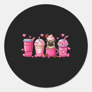 Adesivo Redondo Copo Interno Pug Amante de Cafés Dia dos Namorados