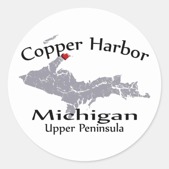 Adesivo Redondo Copper Harbour Michigan Heart Map Sticker (Frente)