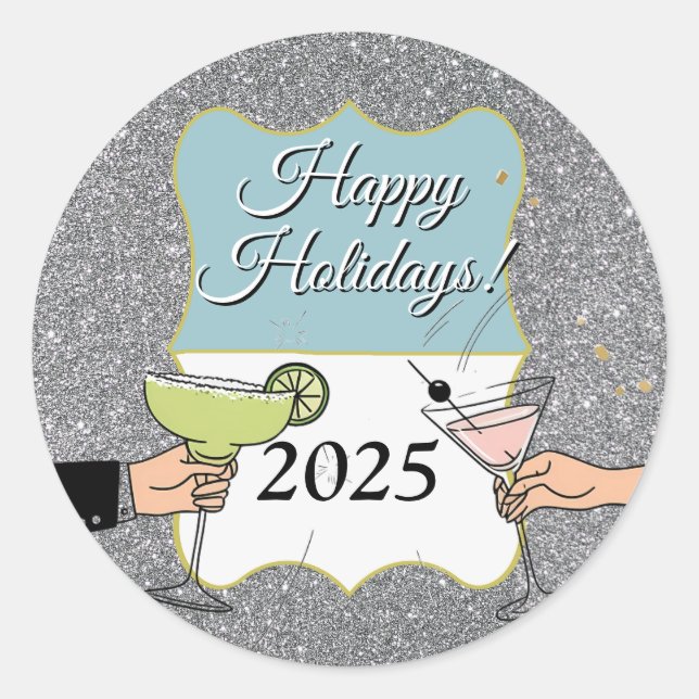 Adesivo Redondo Coquetel, conversas sofisticadas, bebida (Frente)