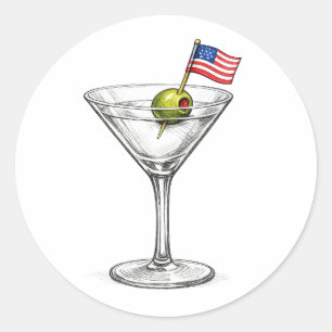 Adesivo Redondo Coquetel Martini com Bandeira Americana