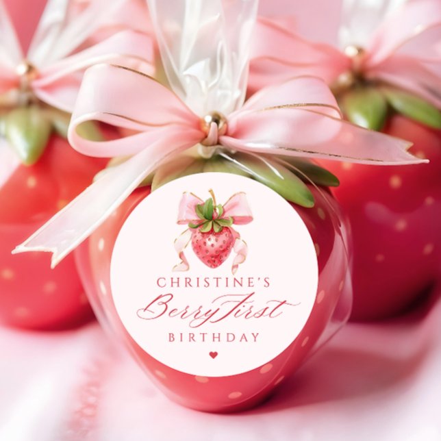 Adesivo Redondo Coquette Berry Primeiro Aniversário (Criador carregado)