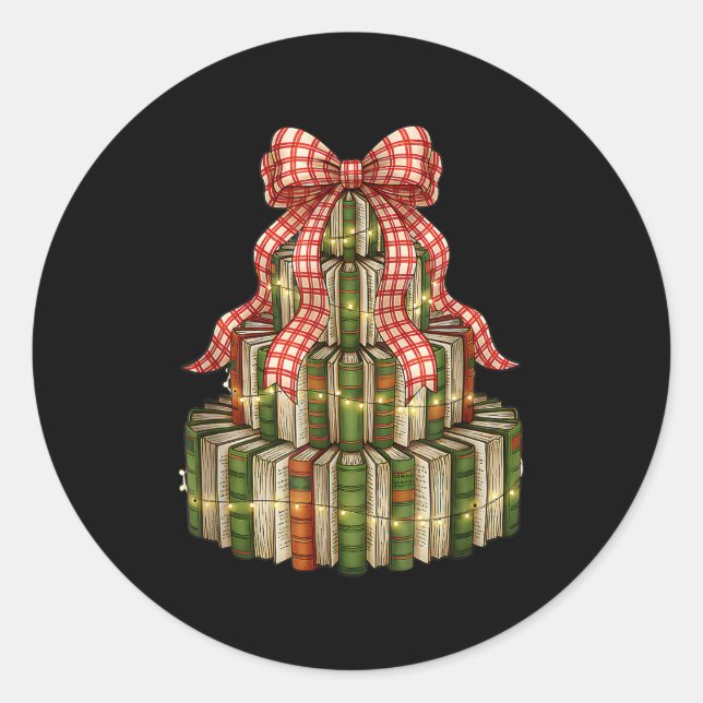 Adesivo Redondo Coquette Bow Christmas Books Xmas Tree Librarian  (Frente)