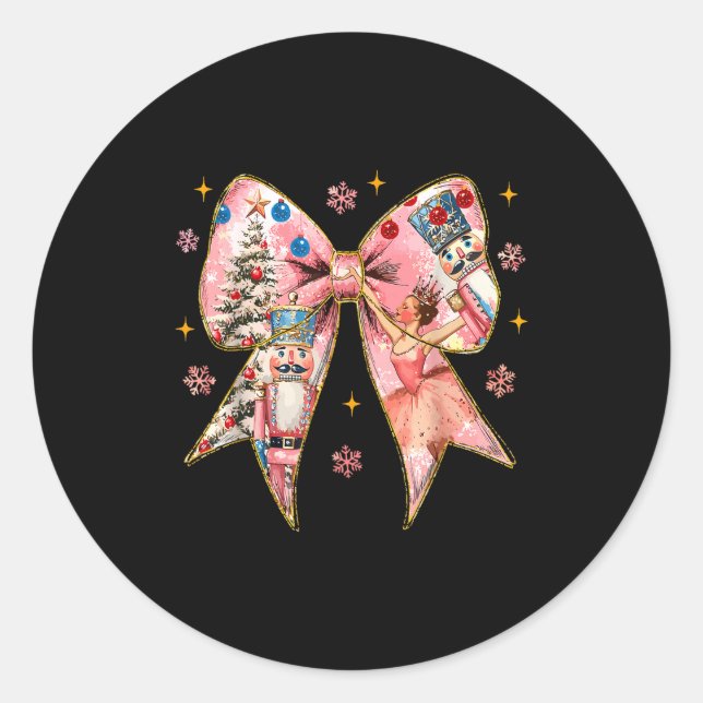 Adesivo Redondo Coquette Bow Christmas Nutcracker Ballet Festive W (Frente)