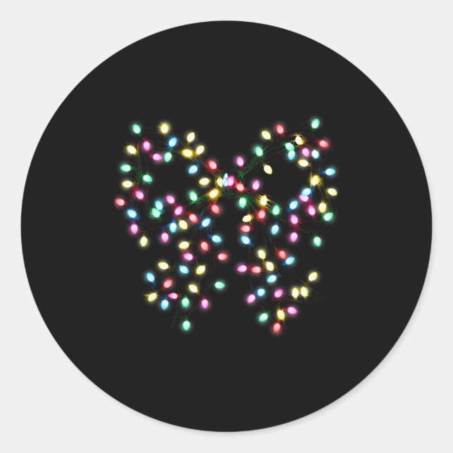 Adesivo Redondo Coquette Bow Christmas Xmas Lights Pajamas Holiday (Frente)