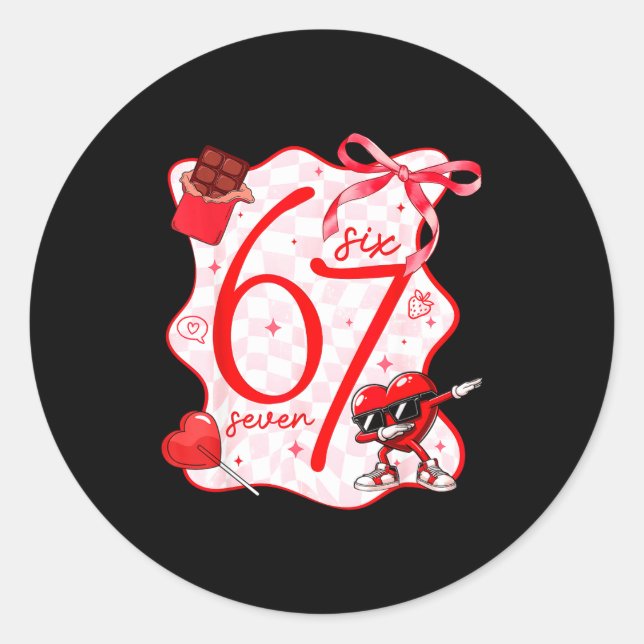 Adesivo Redondo Coquette Bow Six Seven 67 Meme Dabbing Heart Valen (Frente)