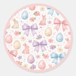 Adesivo Redondo Coquette Bunny & Pink Bows Easter Sticker Sheet