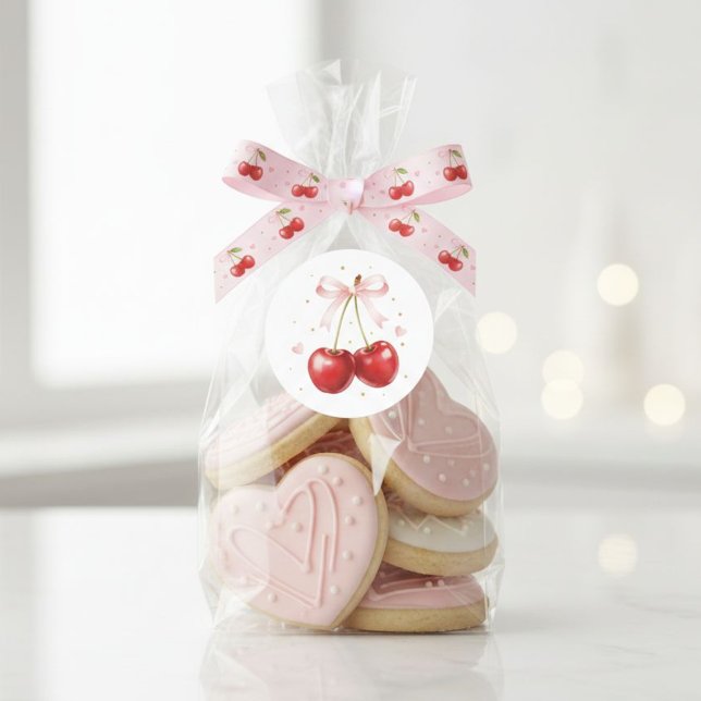 Adesivo Redondo Coquette Cherry Sticker Pink Bow Aesthetic Laptop  (Criador carregado)