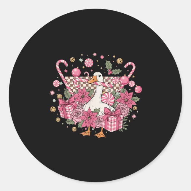 Adesivo Redondo Coquette Christmas Nk Retro Cute Goose Checada F (Frente)