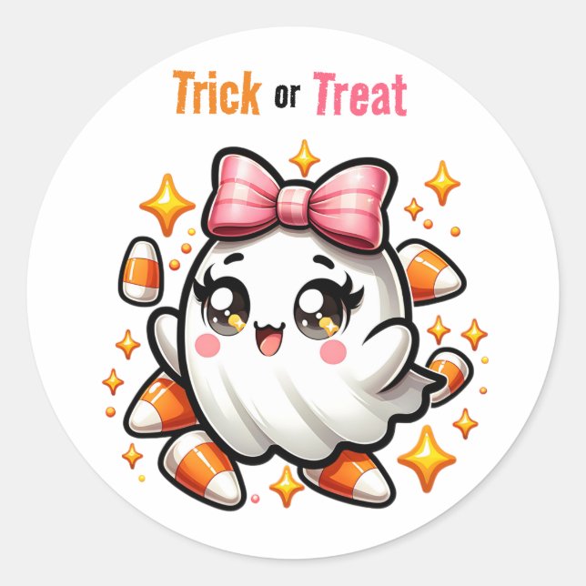 Adesivo Redondo Coquette Ghost Trick ou Tratar Sticker (Frente)