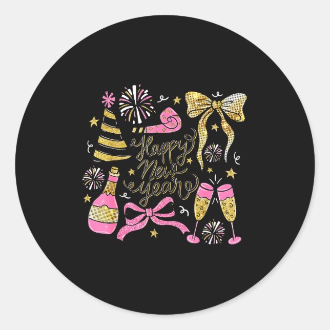 Adesivo Redondo Coquette Happy New Year 2026 Champagne New Year's  (Frente)