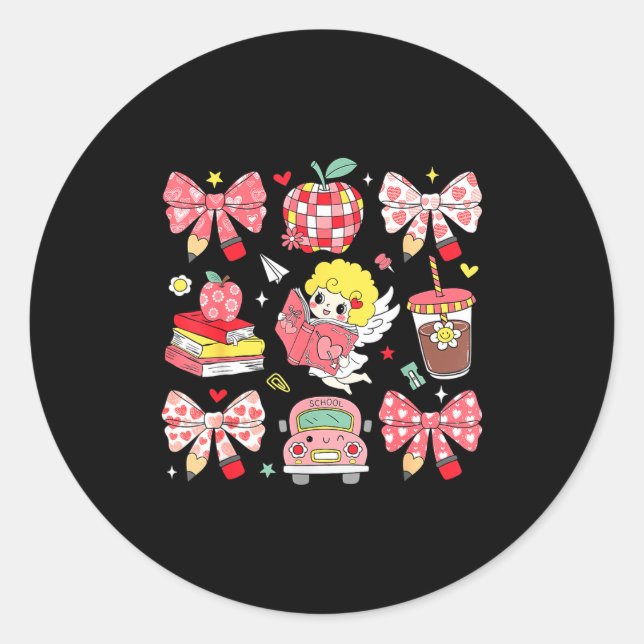 Adesivo Redondo Coquette Nk Bow Teacher Appreciation Valentines Da (Frente)