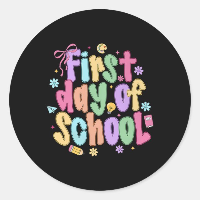 Adesivo Redondo Coquette Primeiro Dia Do Disquete De Arco Escolar  (Frente)