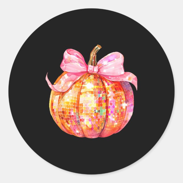 Adesivo Redondo Coquette Pumpkin Bow Disco Ball Cute Girly Hallowe (Frente)