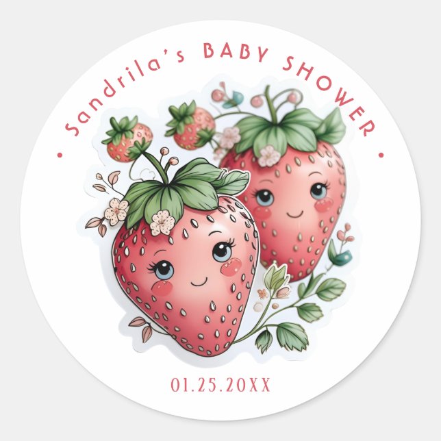 Adesivo Redondo Coquette Strawberry Baby Shower  (Frente)