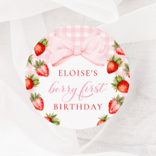 Adesivo Redondo Coquette Strawberry Primeiro Aniversário