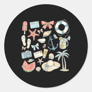 Adesivo Redondo Coquette Summer Coastal Beach Matching Family Vaca