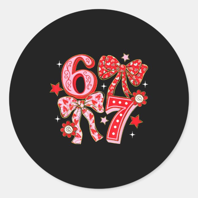 Adesivo Redondo Coquette Valentine 67 Six Seven Bow Valentines 6 7 (Frente)