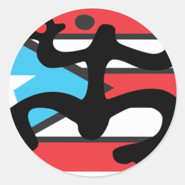 Adesivo Redondo Coqui taíno sobre bandera de Puerto Rico (Frente)