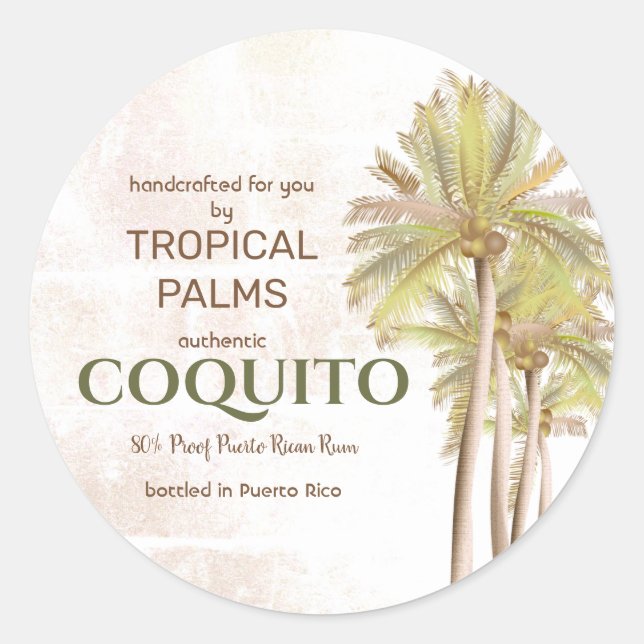 Adesivo Redondo Coquito Coco Tropical Palma (Frente)