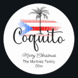 Adesivo Redondo Coquito Merry Christmas Flag Palm Tree Sticker<br><div class="desc">Um adesivo de Natal Merry Coquito com uma bandeira de Porto Rico e um design de palmeira de Porto Rico. É um adesivo festivo que você pode usar para decorações de festas de coquito ou para presentes de férias.</div>