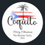 Adesivo Redondo Coquito Merry Christmas Flag Palm Tree Sticker<br><div class="desc">Um adesivo de Natal Merry Coquito com uma bandeira de Porto Rico e um design de palmeira de Porto Rico. É um adesivo festivo que você pode usar para decorações de festas de coquito ou para presentes de férias.</div>
