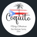 Adesivo Redondo Coquito Merry Christmas Flag Palm Tree Sticker<br><div class="desc">Um adesivo de Natal Merry Coquito com uma bandeira de Porto Rico e um design de palmeira de Porto Rico. É um adesivo festivo que você pode usar para decorações de festas de coquito ou para presentes de férias.</div>