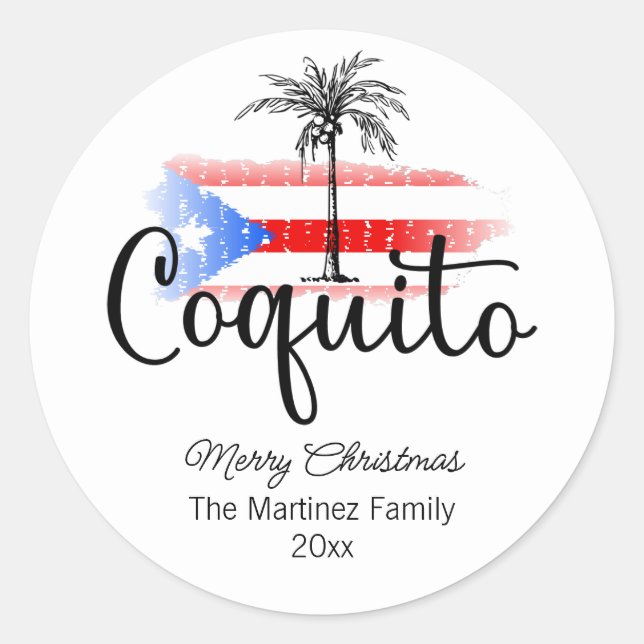 Adesivo Redondo Coquito Merry Christmas Flag Palm Tree Sticker (Frente)