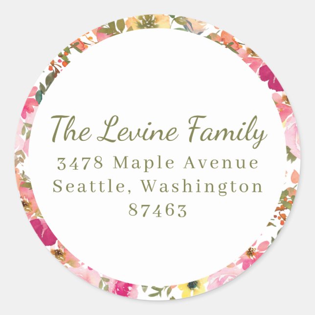 Adesivo Redondo Cor Amarela Pêssego Amarelo Víbora Floral Mitzvah (Frente)