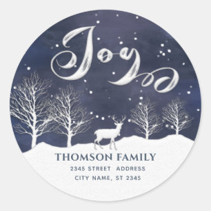 Adesivo Redondo Cor da água da neve Cena de inverno Feriado de Joy