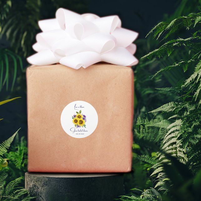 Adesivo Redondo Cor da água do girassol do púrpura amarelo (Criador carregado)