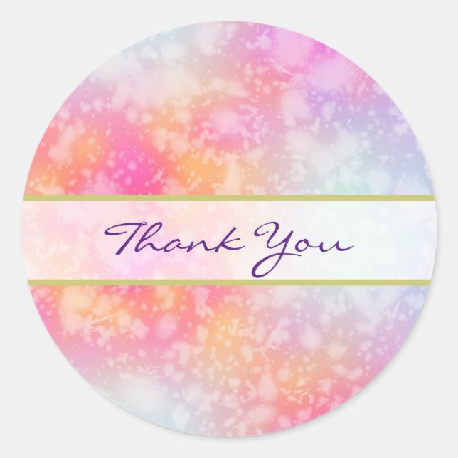 Adesivo Redondo Cor d'água cor-de-rosa e Abstrato laranja Obrigado (Frente)