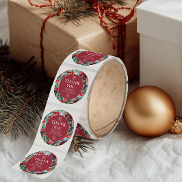 Adesivo Redondo cor d'água floral camada de ouro vermelho obrigado