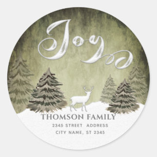 Adesivo Redondo Cor d'água moderna Cena de inverno Feriado de Joy