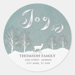 Adesivo Redondo Cor d'água moderna Cena de inverno Feriado de Joy