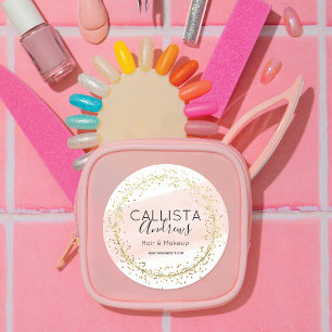 Adesivo Redondo Cor d'água rosa Brushstroke Glitter Confetti Salo