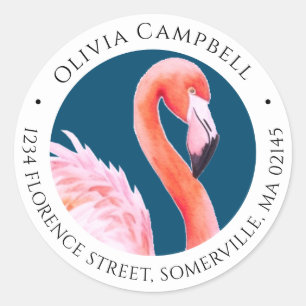 Adesivo Redondo Cor d'água rosa Curta Flamingo Endereço Azul