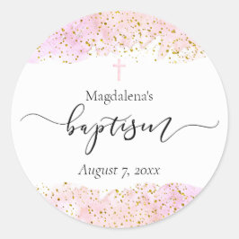 Adesivo Redondo cor d'água rosa | Falsos detalhes sobre ouro Bapti