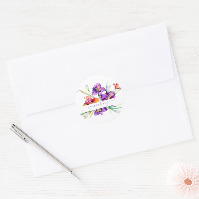 Adesivo Redondo Cor d'água roxa Iris personalizada (Envelope)
