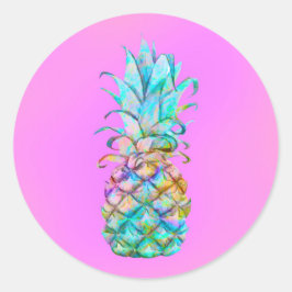 Adesivo Redondo Cor de Abacaxi Tropical Rosa Splash Festa Luau