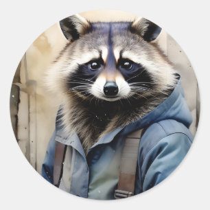 Adesivo Redondo Cor de Água do Retrato de Raccoon