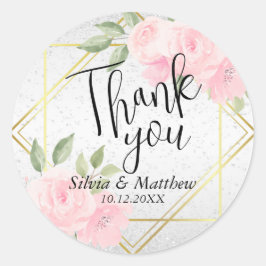 Adesivo Redondo Cor de Água Rosa Floral e Branco