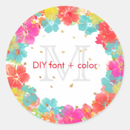 Adesivo Redondo Cor de fundo PixDezine Aloha Hibiscus Llei/DIY