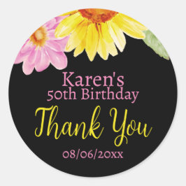 Adesivo Redondo Cor-de-rosa Amarelo Amarelo Sunflower Favor Floral