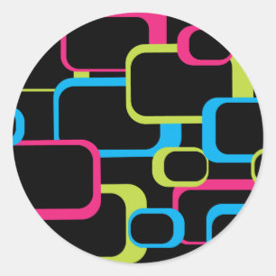 Adesivo Redondo Cor-de-rosa azul retro quadrado verde Bonito