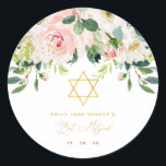 Adesivo Redondo Cor-de-rosa e Bar Dourado Mitzvah<br><div class="desc">Estes autocolantes personalizados podem ser usados em artigos de papelaria,  favores ou qualquer coisa que você precise para suas filhas Bat Mitzvah. Design apresenta arranjos florais cor-de-água rosa com pontos dourados e uma estrela de David. Itens correspondentes estão disponíveis.</div>